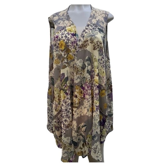 2x Logo Open Drape Vest Women's Size 2X Pockets Purple and Yellow Floral Knit - Picture 1 of 7